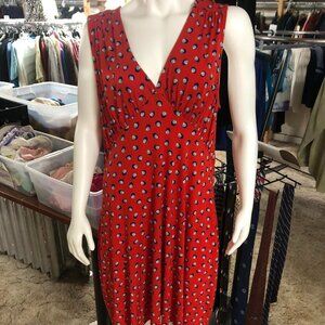 Leota Bright Red Polka Dot Stretch Knit Sleeveless Fit n Flare Dress Size 3L